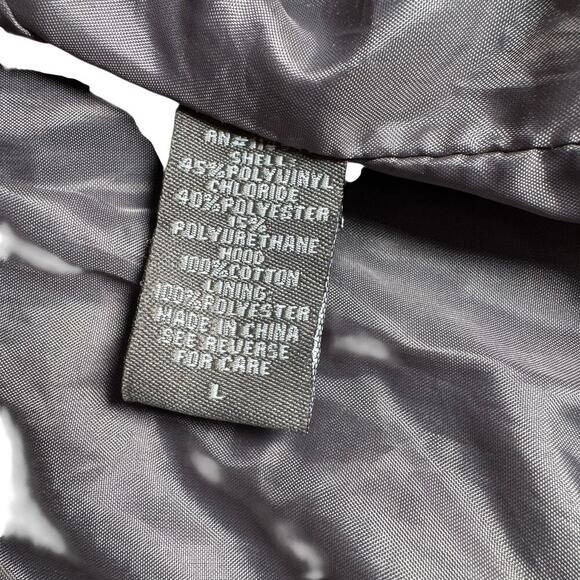 J2 Gray Faux Leather Women’s Jacket Cotton Hood Zipper Pockets Size Large Punk - Picture 5 of 9